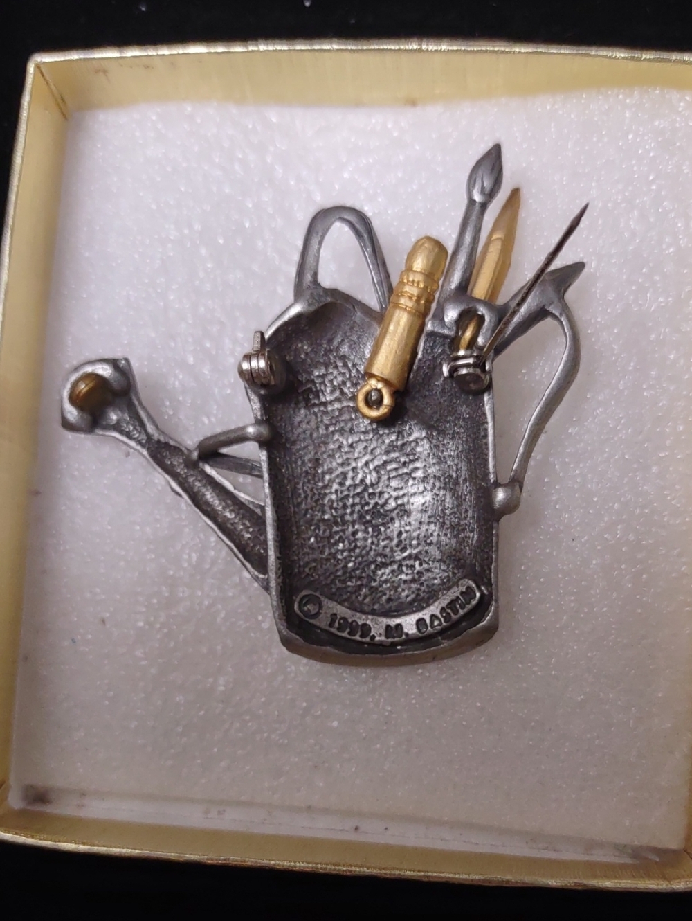 M. Bastin Signed Pewter Watering Can Artist Paintbrush, Pencils, Tools - Picture 3 of 8